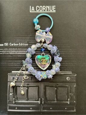 Iridescent Heart Lavender Floral Charm Keyring-Glowing in the dark floral